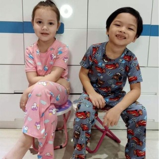 2-4yrs Kids Tshirt Pajama Damit Pantulog Terno Pambahay Babies Clothing Fashion Wear Cartoon Designs