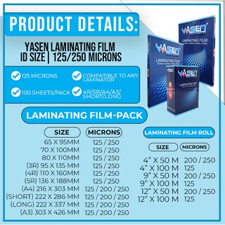 A4 | 5R | 4R | Short | Long ( 125 microns ) Laminating Film 100 sheets/pack Hot Process Lamination (5)