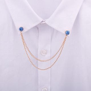 EFAN Korea Simple Tassel Double Chain Rhinestone Collar Needle Chain Shirt Collar Men Blue Red Mini Brooch For Wedding Party