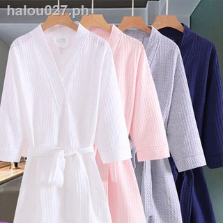 ready stock✖Spring and autumn thin style sexy pink nightgown loose waffle men s and women s bathrobes, hotel bathrobes, morning gowns, couples pajamas, summer