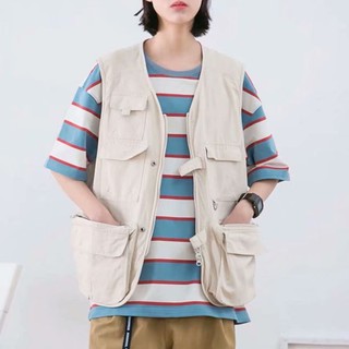 【M-2XL】Unisex Japanese style V-neck Vest Fishing Outdoor Five pockets sleeveless Vest for men and women (1)