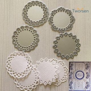 Tworsen 4Pcs Cutting Die Round Shape Reusable Carbon Steel Exquisite Lace Design Cutting Stencils for Scrapbook