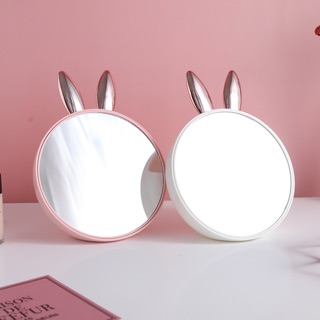 Cute Bunny Ears Pink Desk Mirror PVC Multipurpose Storage Organizer (3)