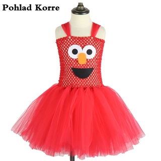 Elmo inspired girl tutu dress halloween costume cosplay christmas birthday party dresses girls kids