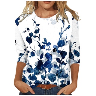 Floral Printed Blouse Womens Tops And Blouses Women Fashion O Neck Loose Long-sleeved Blouse Tops