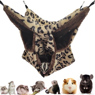 ❏✑﹍LIULIU 3 Layers Small Animal Hammock Leopard Design Sugar Glider Bed Hanging Cage Rat Nest for Ha