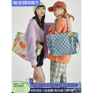 【2021New Product】Lola Girl Chessboard Big Shoulder Bag Chain Large Capacity Canvas Bag Womenins