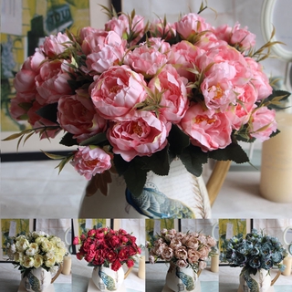 Artificial Flowers Fake Peony Silk Hydrangea Bouquet Decor Plastic Realistic Flower Arrangements Wedding Decoration