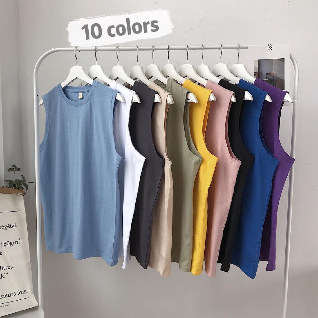 Summer Korean-style Men Loose-Fit Crew Neck Vest Cotton Sleeveless Solid Color T-shirt Large Size Versatile Waistcoat Trend