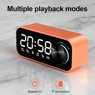 WOSHITUBluetooth Speaker Radio Wireless LED Mirror Alarm Clock Subwoofer Music Player Desktop Clock Speaker Portable Speaker Bluetooth Bass (6)