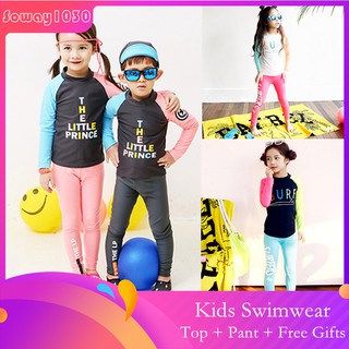 Kid Girl Princess Swimming Suit Long Sleeve Letter Swimwear Children Sunscreen Split Swimsuit+Swimmi