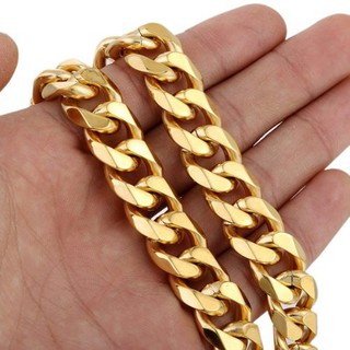 15mm Wide Mens Stainless Steel Polishing Gold Tone Cuban Curb Link Chain Bracelet Or Necklace Jewelry