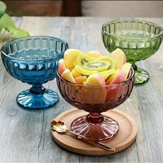 [The Crafty Chic Shop]12oz Glass Ice Cream Cups- Vintage Pressed Pattern Glass Dessert Goblet Bowl