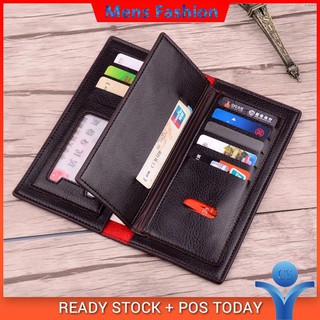 ✓CS MENBAG Fashion Men Vintage Leather Long Wallet Bifold Wallet Card Wallet Zipper Purse