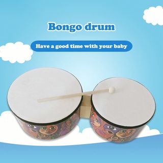 Muslady 8 inch & 7 inch 2pc Wood Bongo Drum Musical Toy Bongo Drum Percussion Instrument with Stick