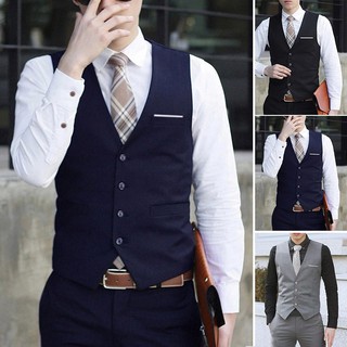 Men Formal Business Vest Suit Slim Fit Tuxedo Waistcoat Coat