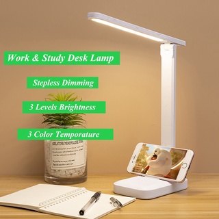 ✿♠Simple Study Lamp LED Dimming Desk Lamp USB Rechargeable Phone Holder Table Lamp Student Night Lam (1)
