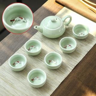 Celadon fish cup tea set, creative gifts for sale, customized Dehua Kung Fu tea set, ceramic carp