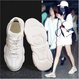 COD Korea Fashion Women Wedge Low Cut White Shoes Casual Sneakers Rubber Shoes