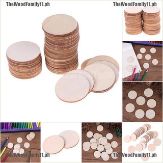 【tf^COD】50pcs DIY Natural Blank Wood Pieces Slice Round Unfinished Crafts Wooden Discs