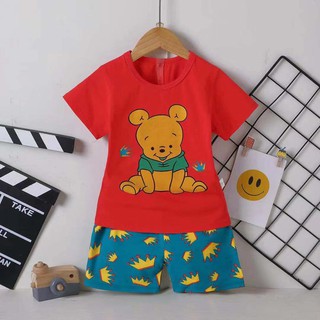 HONGS# Babies Kids Cotton Bear Fashion Terno T Shirt+Shorts For Boys Sleepwear Set Clothing