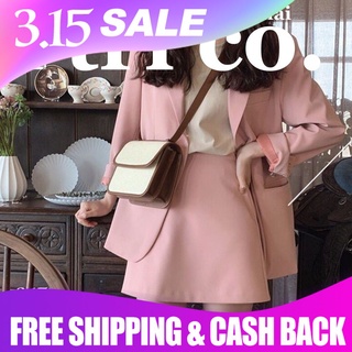 Spring and Autumn Set Wear Korean Style Pink Suit Jacket + Mini Skirt, Small Loose Blazer + Short Skirt Two Piece Set for Women