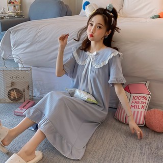 【COD & Ready Stock】Nightdress female summer cotton short-sleeved cute sweet fairy court pajamas princess style long nightdress loose (3)