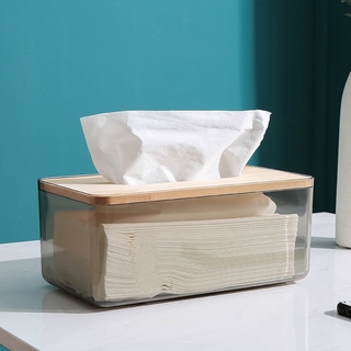 Transparent Minimalist Tissue Box with Bamboo Cover (Large)