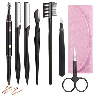 FAMILIFE Eyebrow Kit 7 in 1 Eyebrow Scissors,Razor Eyebrow Pencil, Eyebrow Brush with Black Leather