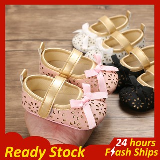 [Ready Stock] Baby Shoes Breathable Girl Shoes Soft Sole Walking Shoes Anti-slip Cute Bow-knot Toddler Princess Shoes