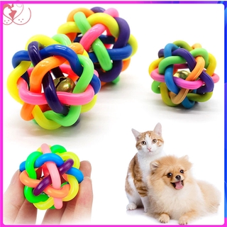 【Lovezz LovePets】Pet Dog Puppy Cat Colorful Rubber Training Chew Ball Bell Squeaky Sound Play Toy Dog Ball Bite Resistant Play Ball Pet Products