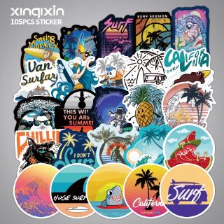 105pcs Summer Surfing Stickerbomb No-repeating Vinyl Stickers for Laptop Car Luggage Skateboard