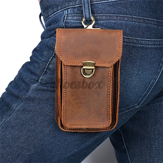 Men Vintage EDC Genuine Leather 6.3 Inch Phone Holder Waist Belt Bag