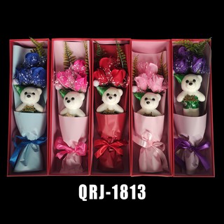3 pieces of rose flower soap flower bear doll gift box decoration flower wedding birthday gift (8)