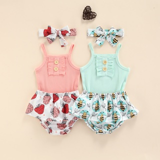 0-24M Summer Infant Baby Girls Clothes Sets Newborn Baby Cotton Ribbed Casual Sleeveless Romper Tops