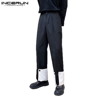 INCERUN Men Fashion Japanese Style Leisure Contrast Color Baggy Straight Pants