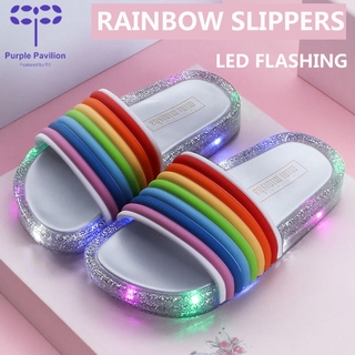 ✿Ready Stock✿ LED flashing jelly sandals girls boys rainbow slippers
