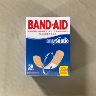 Band-Aid 50 Strips Adhesive Bandages Washproof Antiseptic