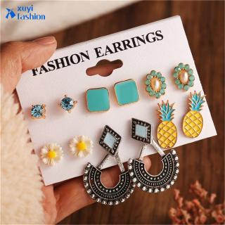 Bohemian Pineapple Flower Stud Earrings Set Women Vintage Stone Leaf Earring Set Jewelry Accessories (1)
