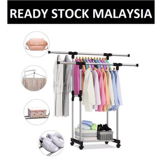 [Techie Goodies] Double Pole Telescopic Stainless Steel Clothes Rack High Quality