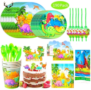 1set Dinosaur Theme Party Disposable Tableware Paper Plates Cups Birthday Party Decorations Kids Toys