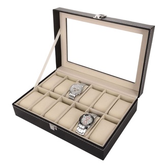 12 Slots Grids Watch Storage Organizer Case PVC Leather Jewelry Display Storage Box (5)