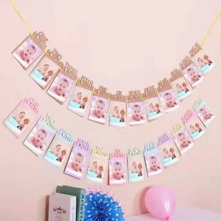 DIY INS style 1-12 months baby's 1st birthday commemorative assembly photo wall frame banner set