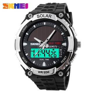 ✦ SKMEI Fashion Solar Power Dual Time Sports Military Watch Waterproof Wristwatch for Men and Women