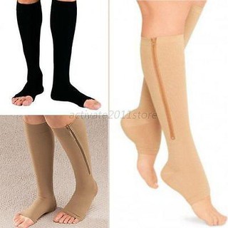 Zipper Compression Socks Zip Leg Support Knee Stockings Sox Open Toe M/L