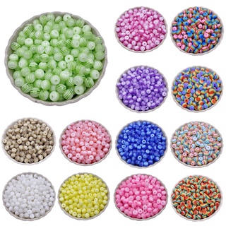 50Pcs 6mm Striped Rainbow Resin Beads Round DIY Jewelry Accessories Making Necklace Bracelet