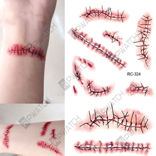 Temporary Tattoo Stickers Halloween Terror Wounds Realistic Stitched Injuries pw