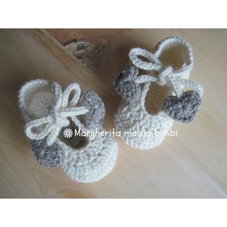 ballet shoes with bow and hearts - in wool and alpaca (MADE UPON ORDER)
