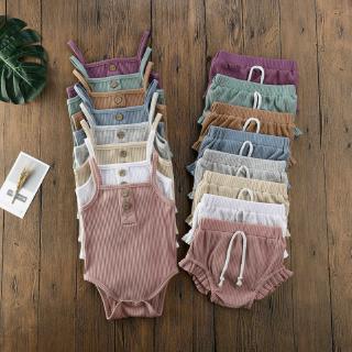 [NNJXD]Newborn Baby Girls Summer Solid Cotton Sets Sleeveless T-shirt+Shorts Infant Clothing 1-3 Years Kids Wear