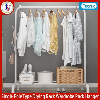 TECNIX Single Pole Type Drying Rack Wardrobe Rack Hanger Hanging Clothes Shelf (White)